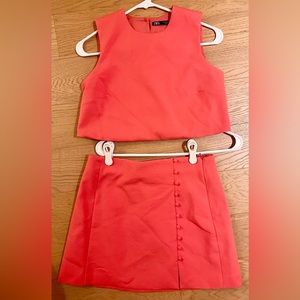Zara coral matching cropped set